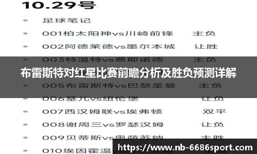 布雷斯特对红星比赛前瞻分析及胜负预测详解