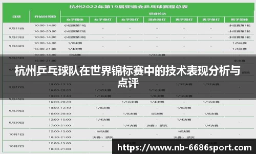 杭州乒乓球队在世界锦标赛中的技术表现分析与点评
